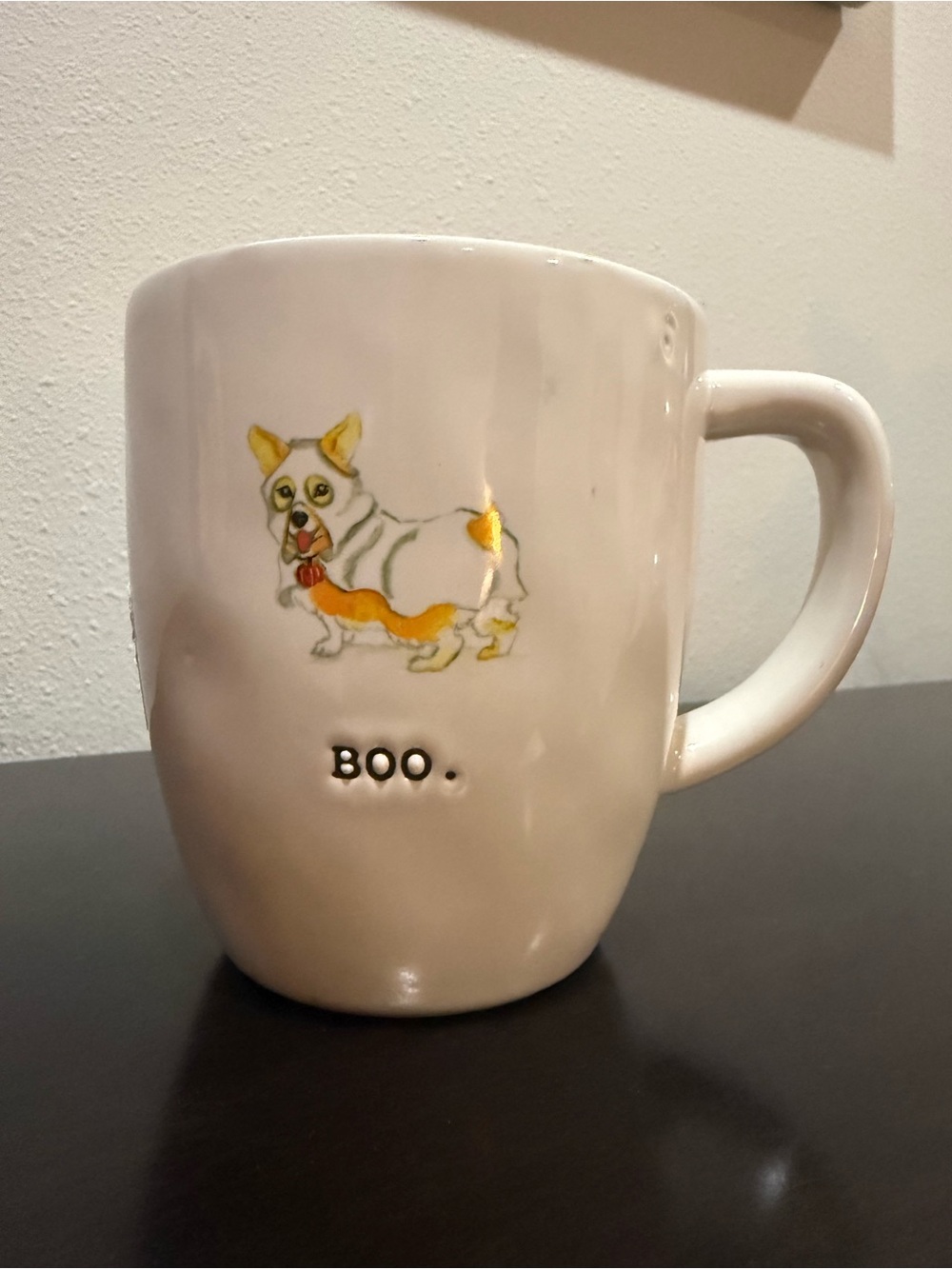 Rae Dunn White Mug with Yellow-Accent Corgi Illustration